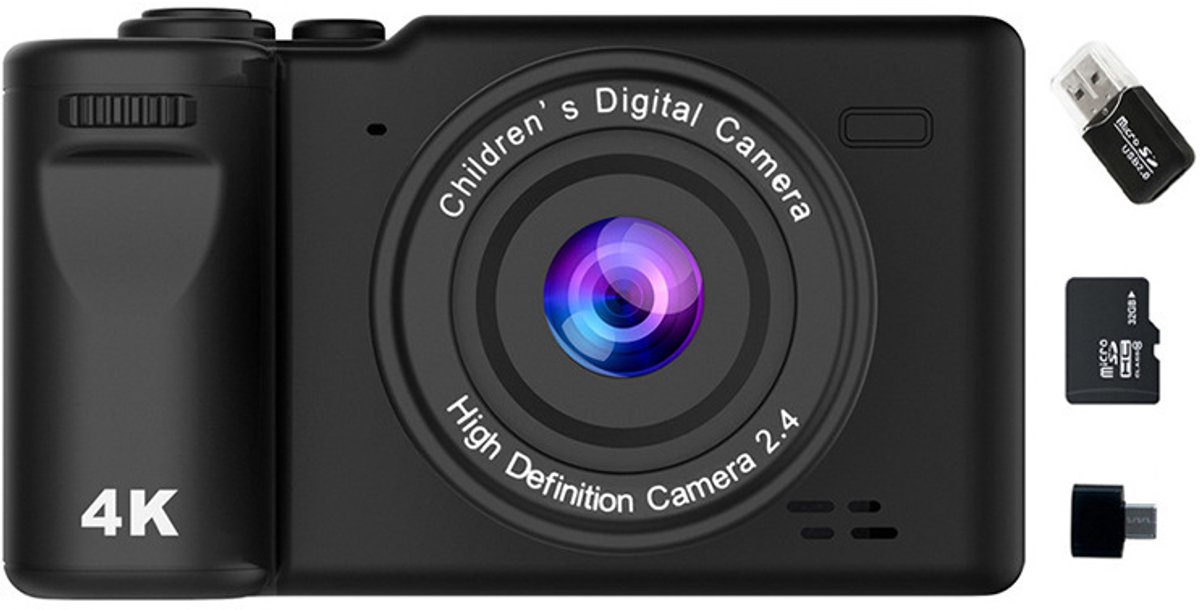 Camera - Digitale Camera - 4K Digitale Camera - 48MP Vlogging Camera met Dubbele Lens (Front & Rear) - Vintage Fototoestel met Nachtmodus & Autofocus - 2.4 Inch IPS Scherm - 8X Zoom & Beeldstabilisatie - Zwart