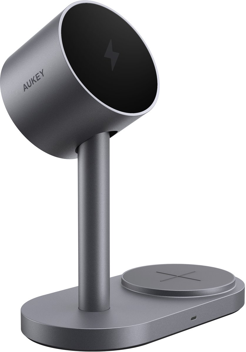 AUKEY LC-MC213 2-in-1 magnetische draadloze oplader voor 2 mobiele telefoons - Qi2.2 gecertificeerd - Inclusief 1.8m kabel - Premium Dark Grey