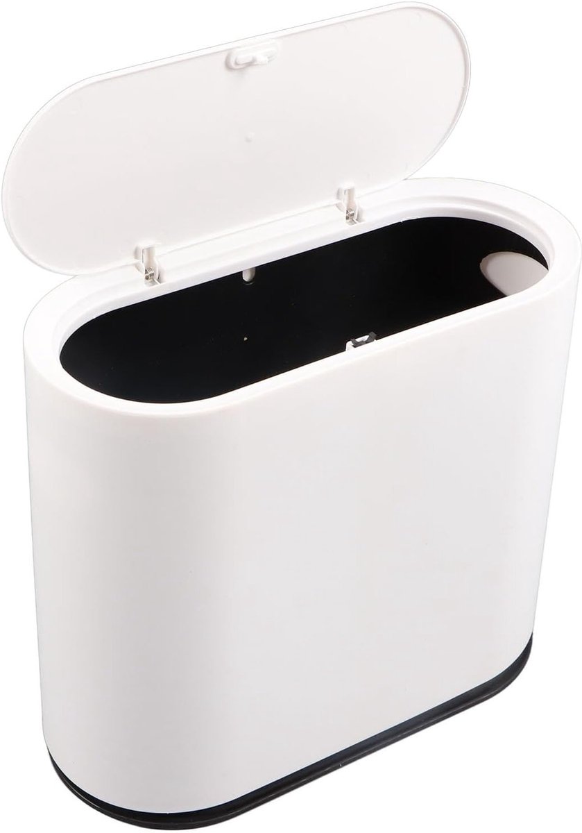 Rectangulaire Plastic Afvalbak van 12 Liter met Drukdeksel, Hondenbestendige Smalle Prullenbak voor Keuken en Badkamer, Ideaal voor Toiletten en Huishoudelijk Afval