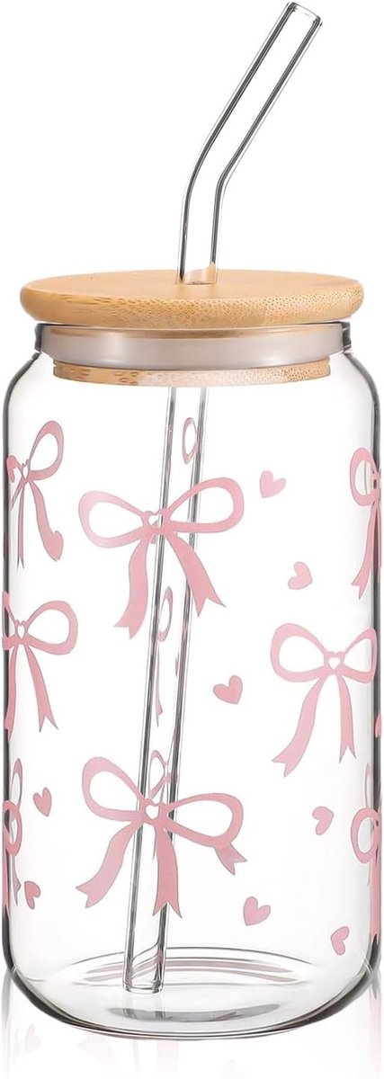 Allecto - Glazen drinkbeker - Inclusief deksel en rietje - Elegant ontwerp - 400 ml - Voor bubble tea, koffie of cocktail - Stijlvol en veelzijdig ..