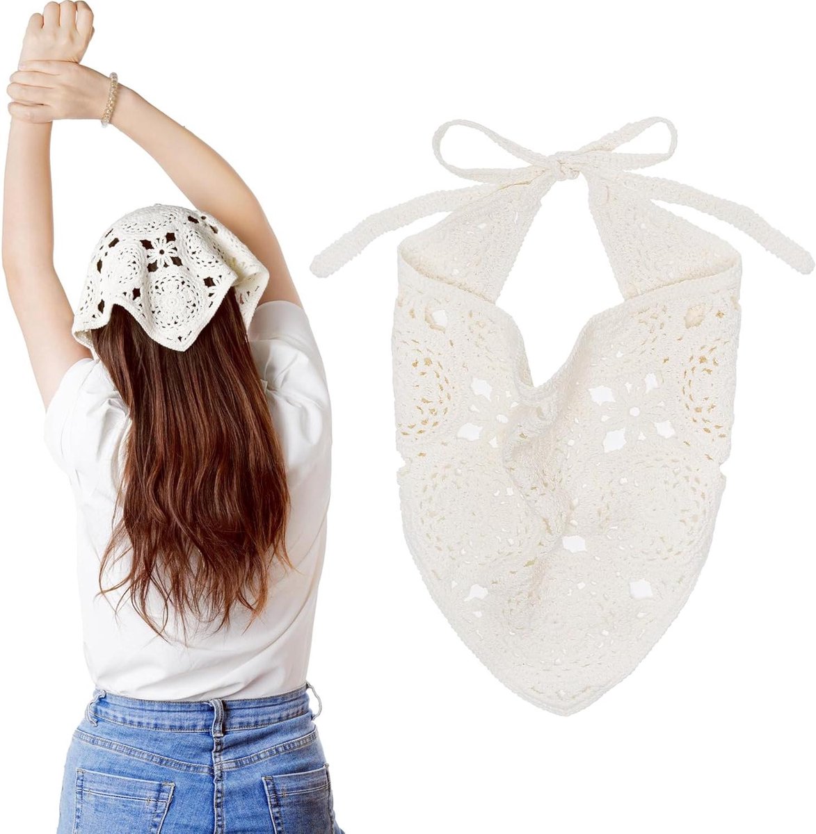 Haarsjaaltje Gebreid - Hoofdband Bloem - Haar Styling - Hollow Knit Design - 52 cm Lengte - Wit