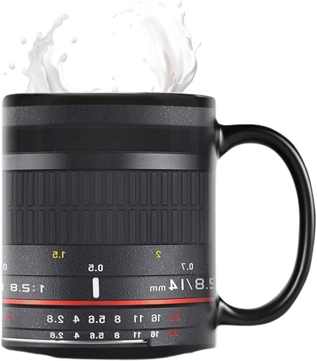 Cameramok - Lens beker - Drankjes bewaren - Gedetailleerd ontwerp - 350 ml - Zwart