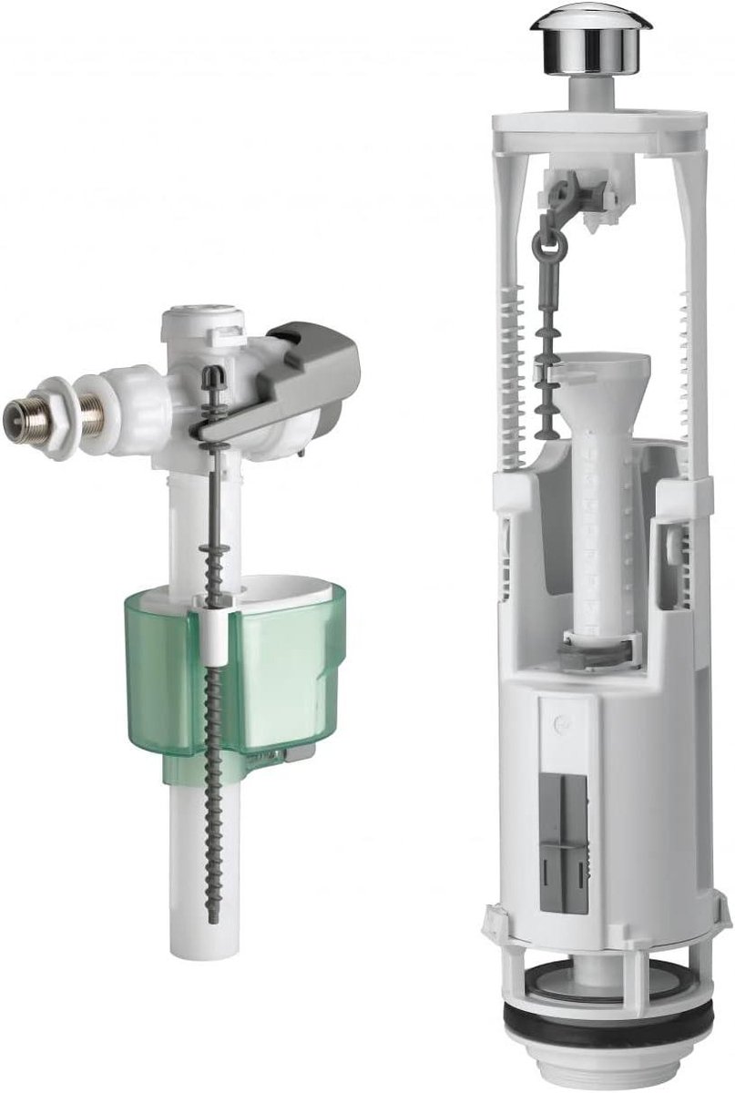 Dubbele Duwbeugel - Toilet Mechanisme - Water Besparen - Telescopisch Zonder Snijden - Tot 5 Liter - Chroom