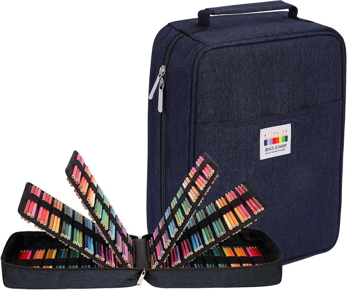 Grote etui met 270 vakken voor pennen, waterdichte etui voor aquarel- en gelpennen, blauw, XXL formaat, ideaal voor school en hobbygebruik