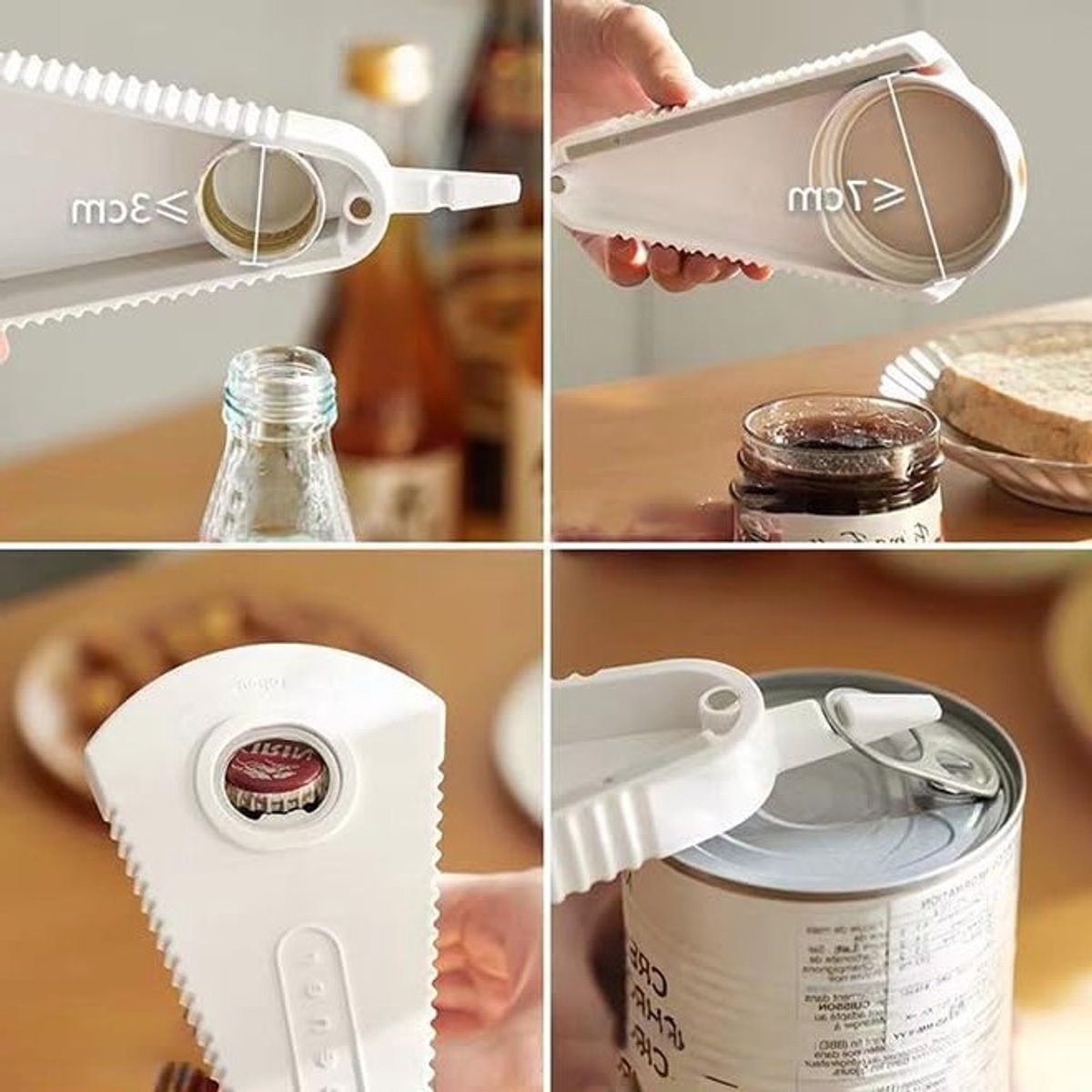 Multifunctionele Flessenopener voor Bier en Blikjes - Handige Keukenaccessoire in Wit