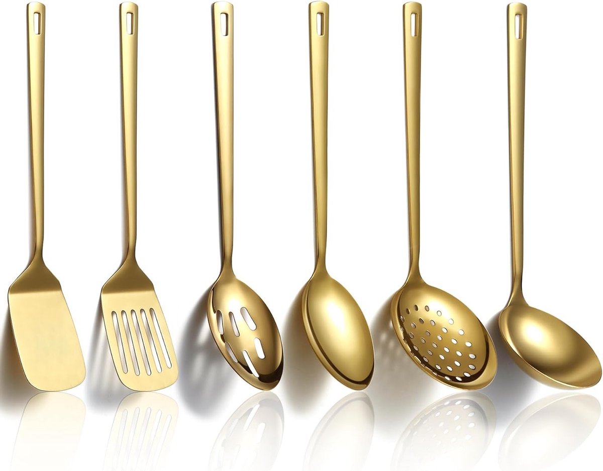 Gouden Keukengerei Set 6-Delig RVS Kookgerei en Heavy Duty Spatels