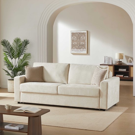 BAÏTA - SOCCA - Convertible Express Slaapbank - Beige - 3-4 Zits – Stoffen Design Sofa met Echt Matras – Luxe & Comfor