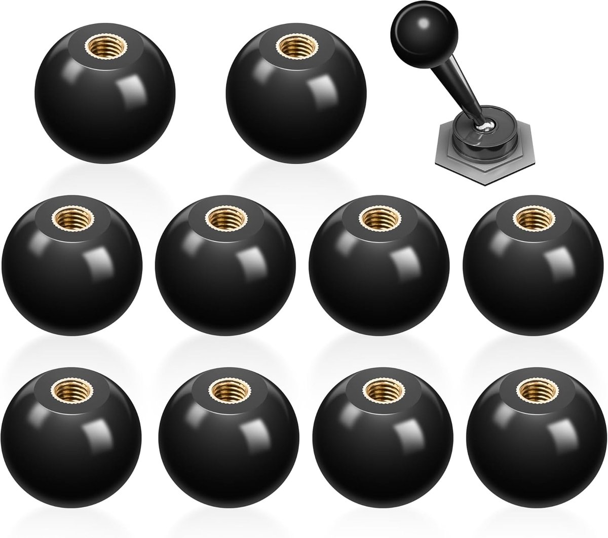 Kogelknoppen - M8 x 25 mm Bakeliet Greep - 10 Stuks Set - Met Koperen Schroefdraad - Voor Werktuigmachines En Hevels - Zwart
