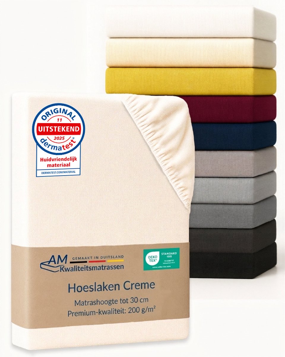 AM Qualitätsmatratzen Premium hoeslaken 140 x 210 cm topper (200gsm) in creme - Made in Germany - OEKO TEX gecertificeerd topper hoeslaken - Jersey hoeslaken - Fitted Sheets