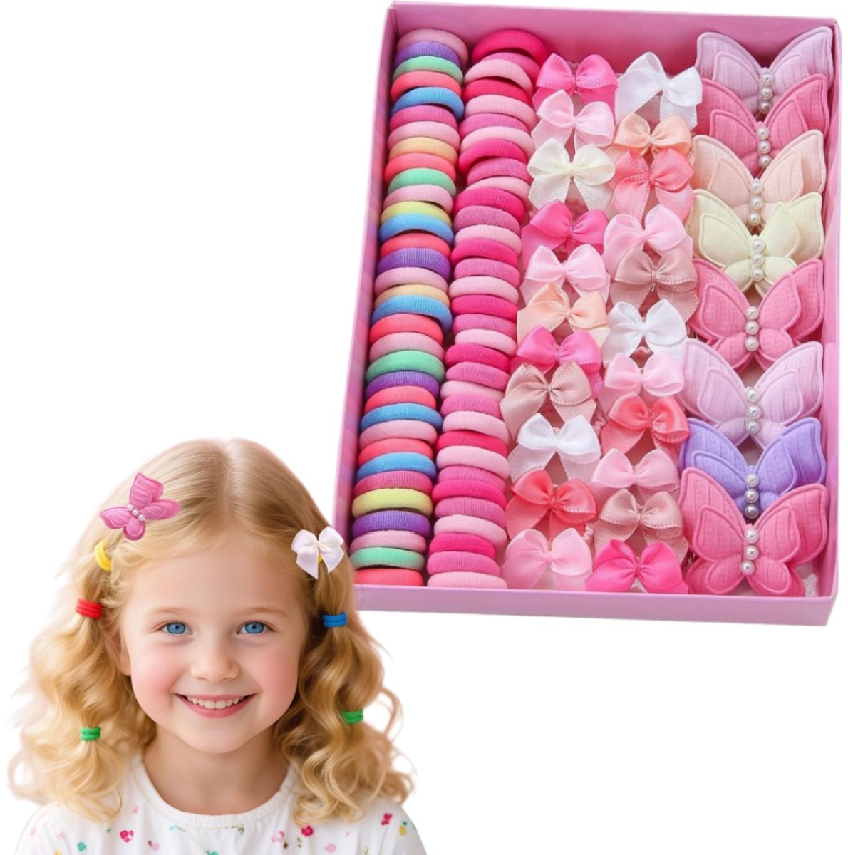 230 stuks - Haaraccessoireset voor baby meisjes - Schattig en veelzijdig - Vlinderhaarclip - Haarelastiek/hoofdband - 4*1,5 cm - Geschikt voor de dagelijkse outfits van baby's - Roze en diverse kleuren