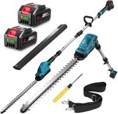 ONEVAN Accu Heggenschaar - 52cm Bladlengte - lemmet met dubbele - Elektrische Heggenschaar - 90° Einstellbarer Kopfwinkel - met 2x Accu's - bereik tot 2,7 m