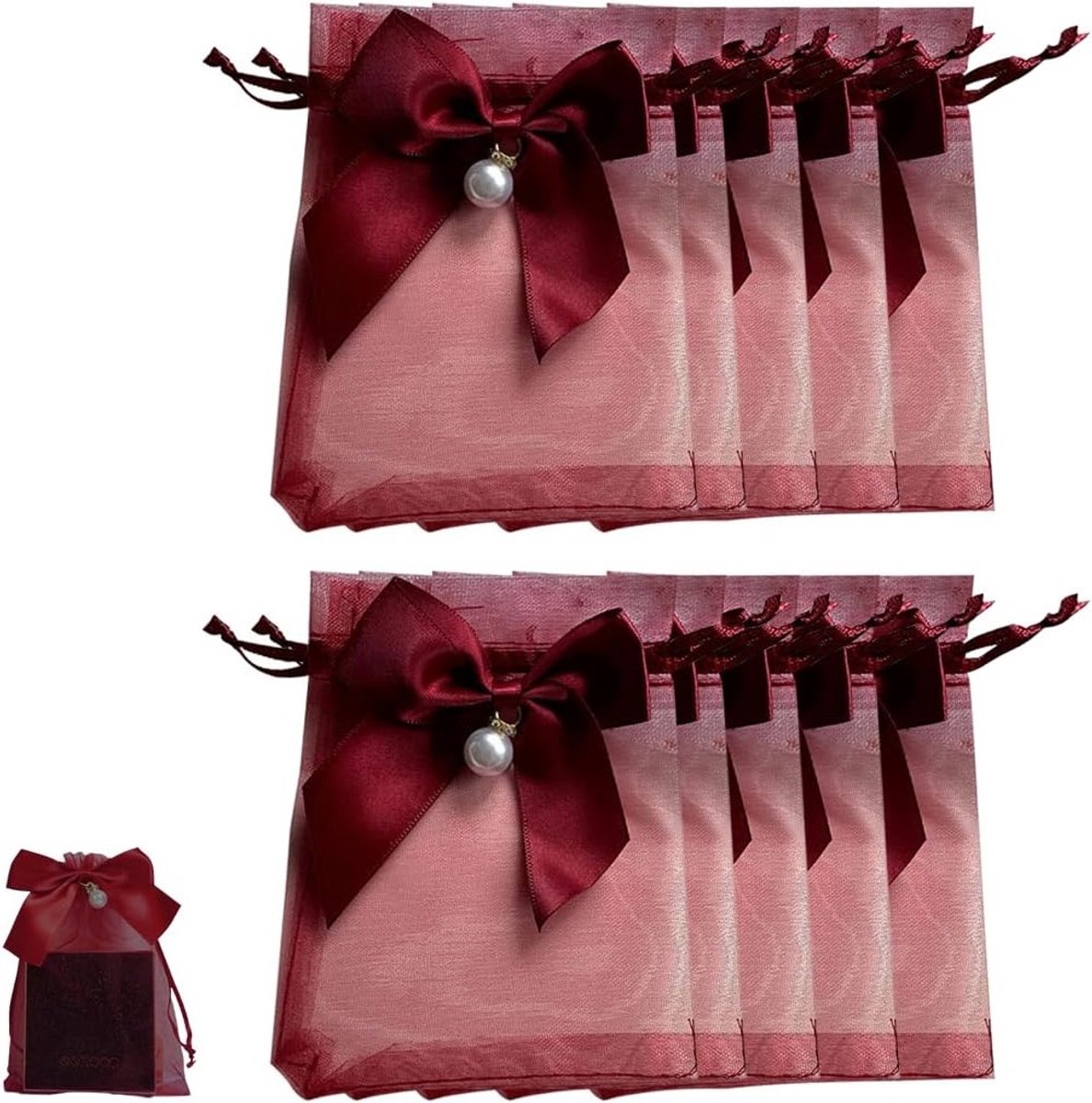 Set van 10 Organza Cadeautasjes voor Sieraden, Trouwen en Feestjes - 10x15cm - Wit