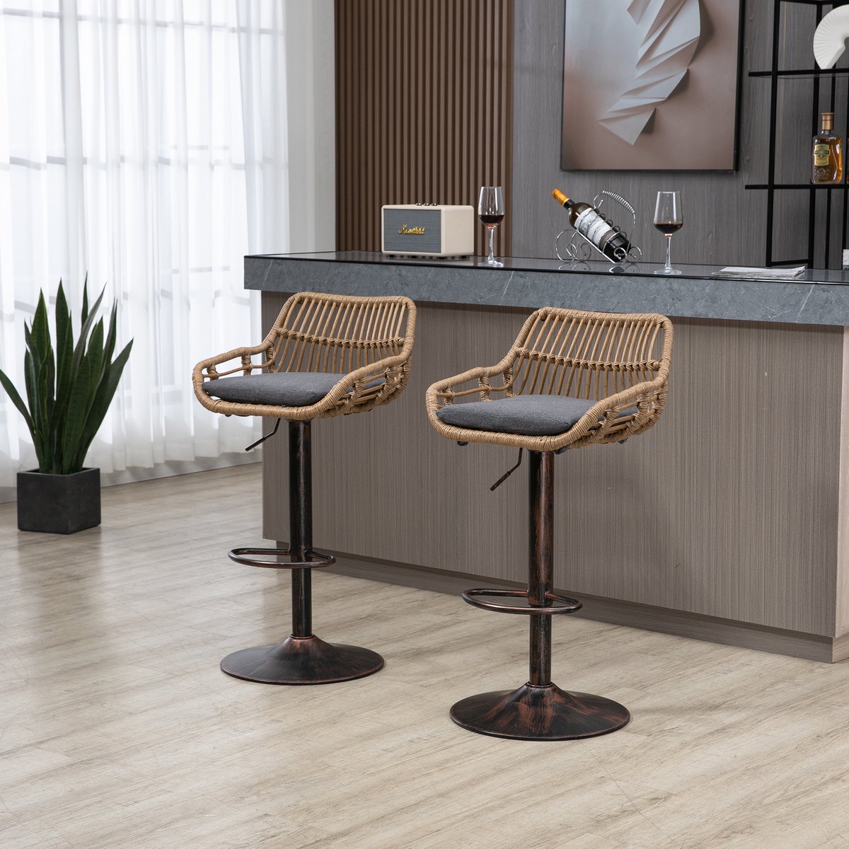 MIVRAY Barkrukken 49 x 48 x 89-109 cm - 360° Draaibaar En Hoogteverstelbaar - Voor Keuken En Bar - Linnen Grijs