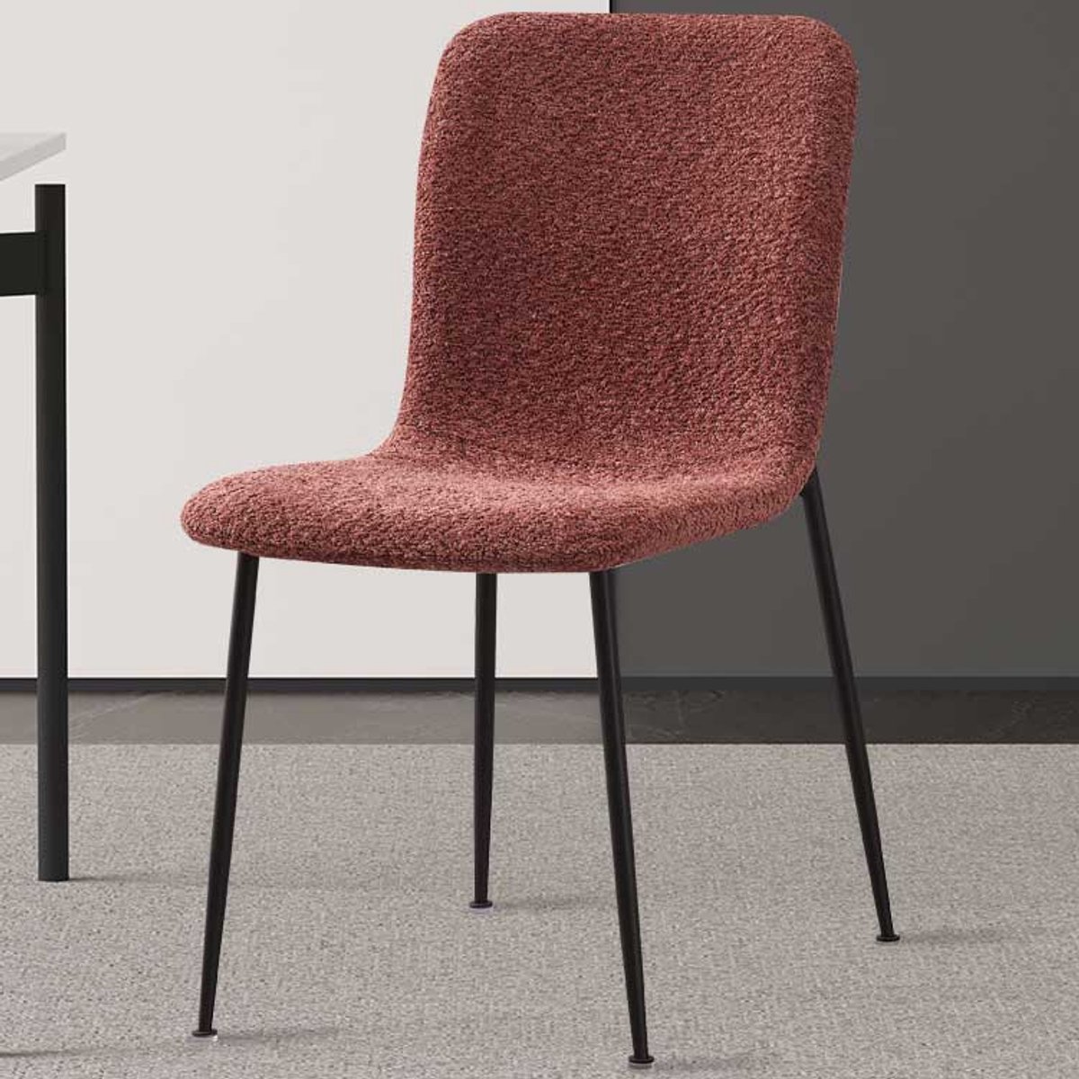 Rousseau Roze Bouclé Alice Stoel | Metalen Poten | H81,5xB42xD57cm - Set van 2 Rood