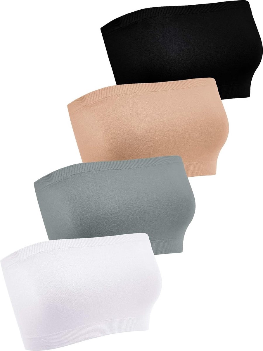 Comfortabele strapless bandeau bh's - Set van 4, ideaal voor elke gelegenheid, XXL