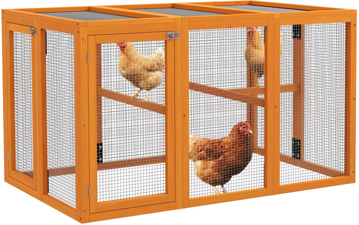 Pawhut Chicken Coop-Vurenhout-140L x 84,5B x 80,5H cm-Oranje