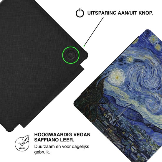 Lunso Geschikt voor Kobo Libra Colour hoes (7 inch) - Vegan Saffiano Leren sleepcover - Van Gogh Sterrennacht van Merkloos — afbeelding 2