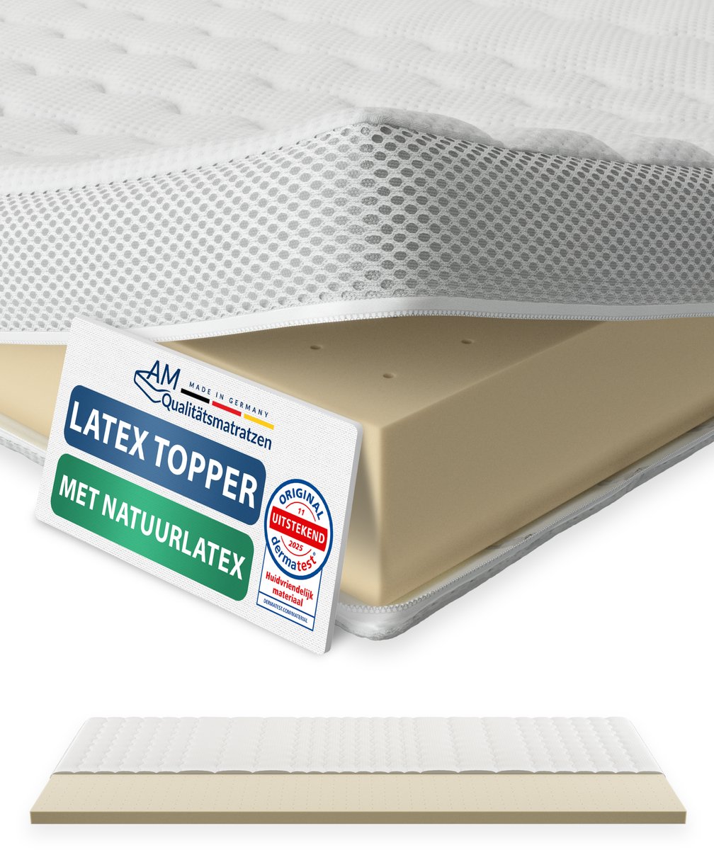 AM Qualitätsmatratzen Premium Latex Topper 120x200 cm met SG 65 - Hoogwaardige Tencel tijk - Antislipfunctie - Omringende klimaatband - Kwaliteit made in Germany - Latex Topper 120 x 200