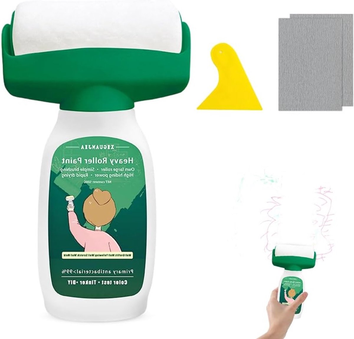 Muurherstel Roller Kwast voor het Repareren van Muurverf, 500g Witte Verf, Ideaal voor Krassen en Graffiti Vlekken