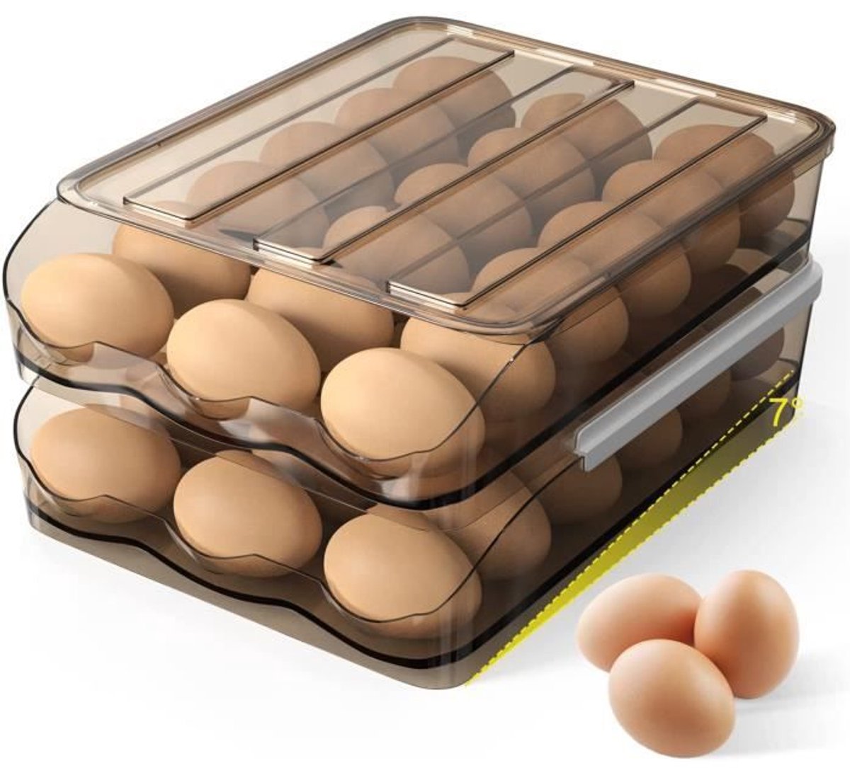 Dubbellaagse eiermanden, automatische eierrekken, plastic eierbewaarkoelkast met deksel.