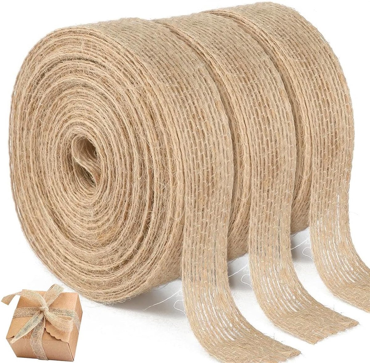 Set van 3 Stuks 30m Jute Lint, 2cm Breed Vintage Cadeau Lint voor Decoratie, DIY Handgemaakt Versiering voor Thuis, Verjaardagsfeest en Bruiloft Decoratie