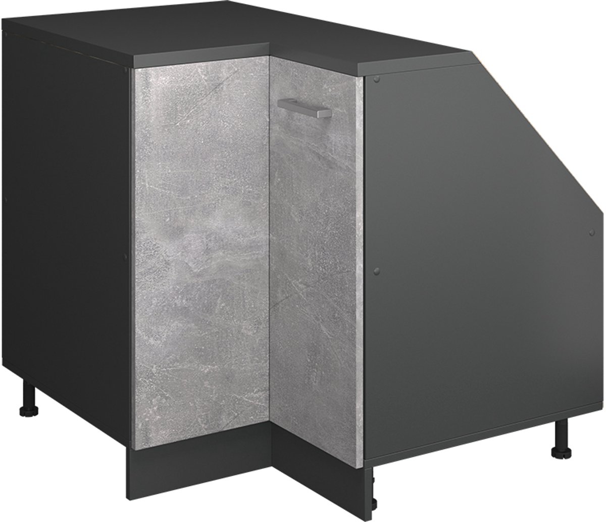 Vicco R-Line Hoekkeukenkast voor schuine wand – 75.6 cm met 1 deur, kastromp 60 cm diepte Beton Beton/Antraciet