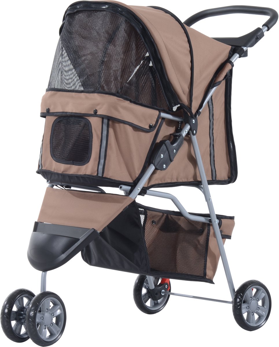 Hondenbuggy Inklapbaar – Tot 10 kg – Hondendriewieler - Pet stroller - Huisdieren wandelwagen– Bruin
