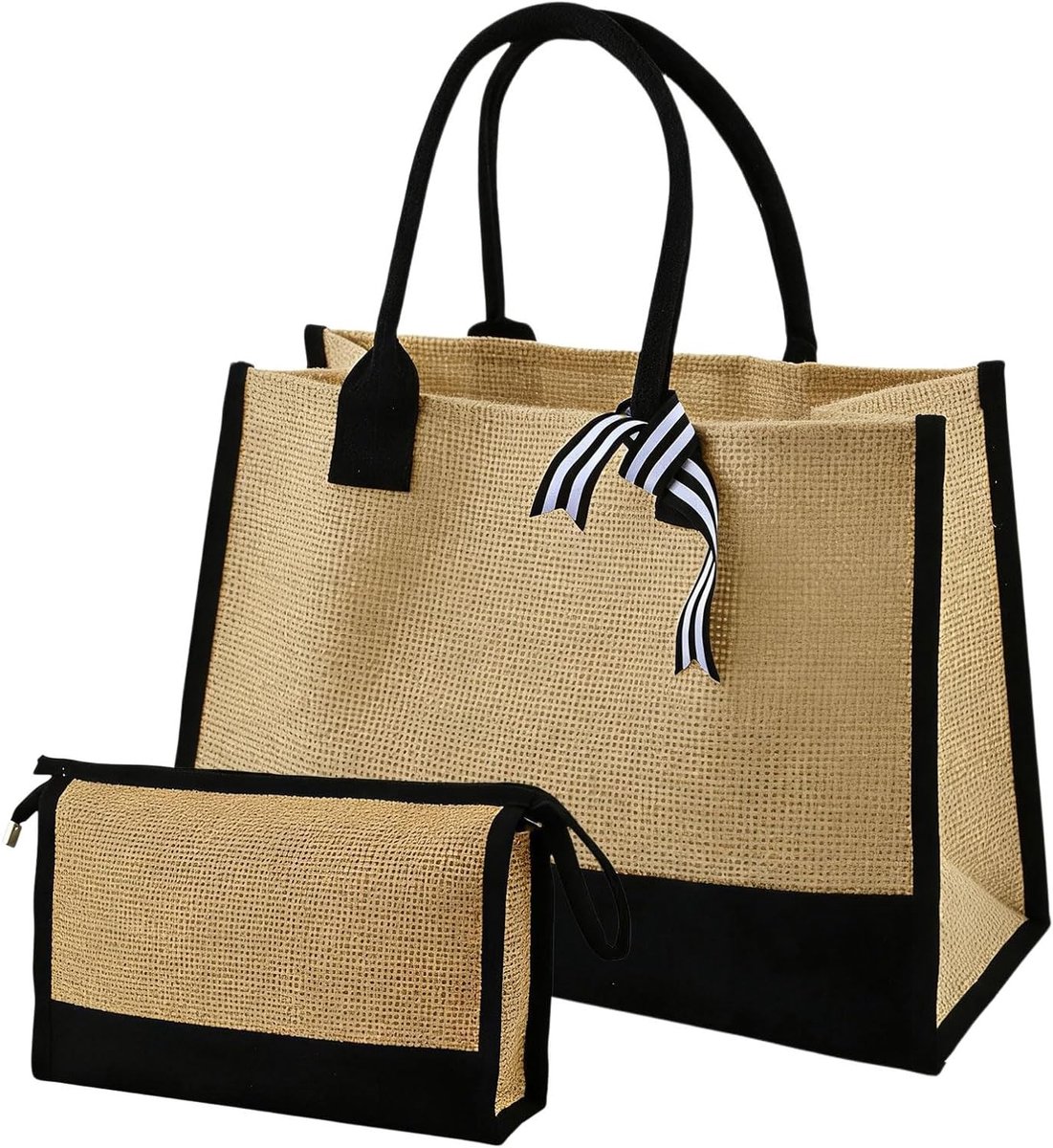 Duurzame Jute en Canvas Tote Bag voor Vrouwen, Ruime Herbruikbare Handtas met Binnenvak voor Winkelen, Reizen en Cadeaus