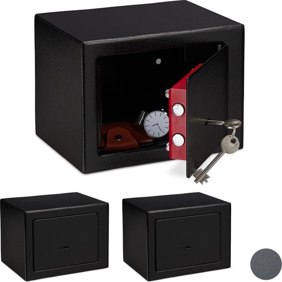 Relaxdays 3 x kluisje met sleutel - kluis voor thuis - privékluis - mini  safe - zwart | bol.com