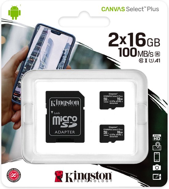 Kingston Canvas Select Plus Duopack Micro SD Kaart 10 UHS-I 16GB  Opslagcapaciteit -... | bol.com