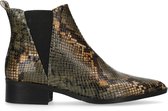 Manfield - Dames - Groen met gele snakeskin chelsea boots - Maat 36