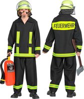 Widmann - Brandweer Kostuum - Brandweerman Feuerwehr Huizenhoge Vlammen - Jongen - Geel, Zwart - Maat 104 - Carnavalskleding - Verkleedkleding