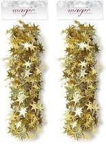 2x Kerstslingers sterren goud 3,5 x 750cm - Guirlandes folie lametta - Gouden kerstboom versieringen