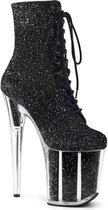 FLAMINGO-1020G (EU 36 = US 6) 8 Heel, 4 PF Lace Up Glitter Ankle Boot, Side Zip