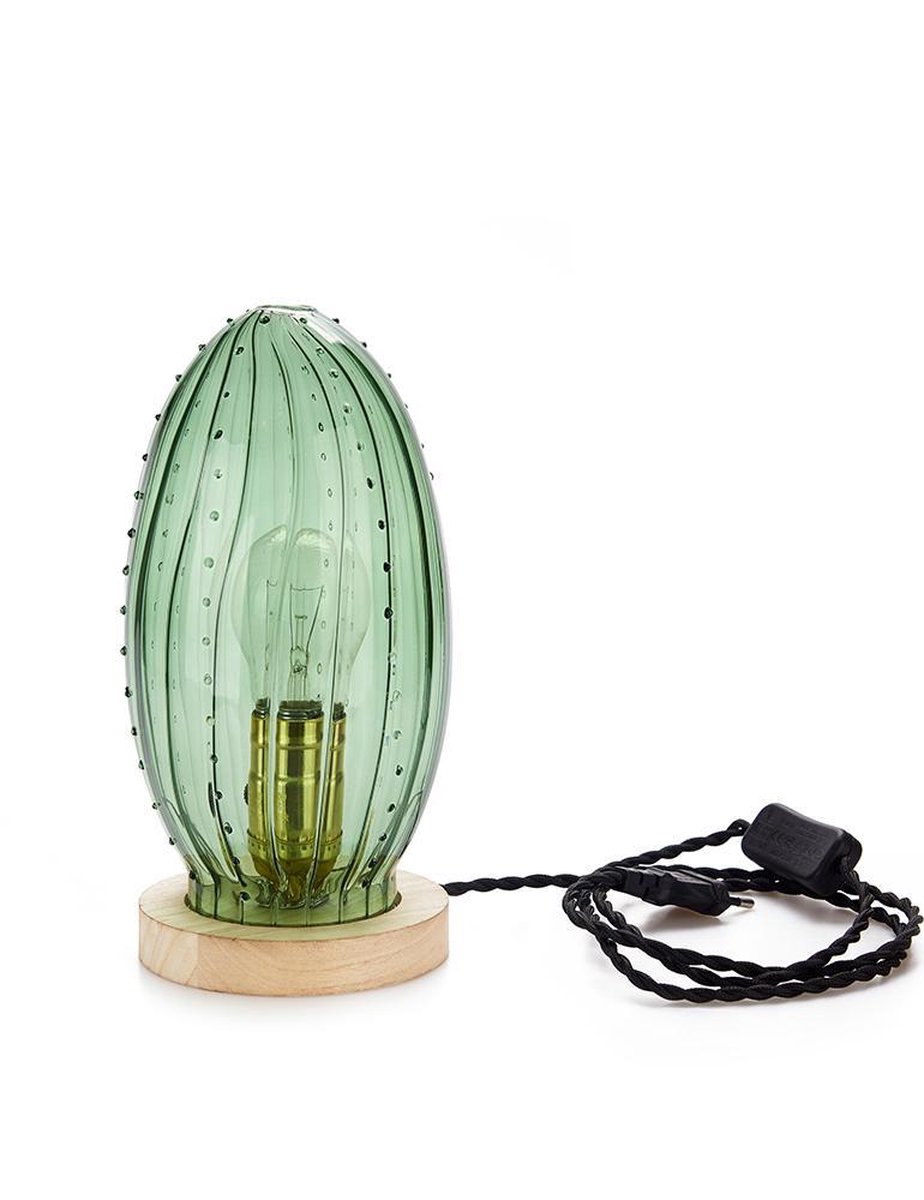 Balvi Cactus tafellamp | 25 cm hoog | -12,5 cm | groen glas met hout