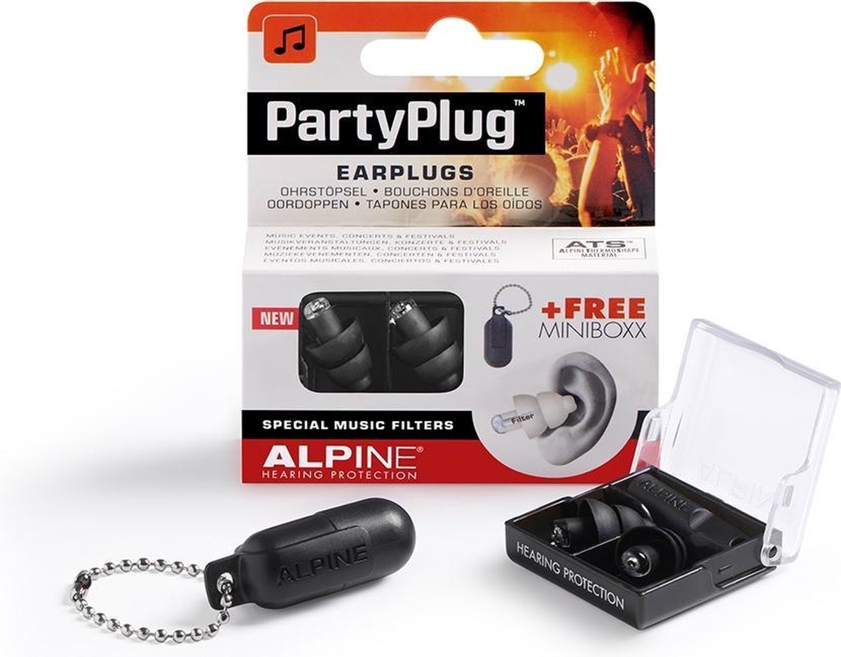 Alpine PartyPlug - Muziek oordoppen - Zwart - SNR 19 dB - 1 paar