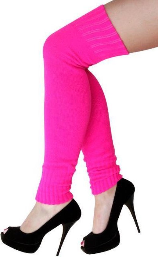 Dames knie-over beenwarmers fluo pink