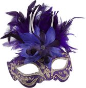 Venetiaans masker glitter & veren paars
