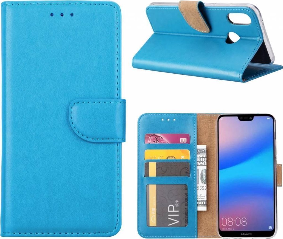 Huawei P Smart (2019) telefoon hoesje met pasjeshouder - Turquoise - van Bixb