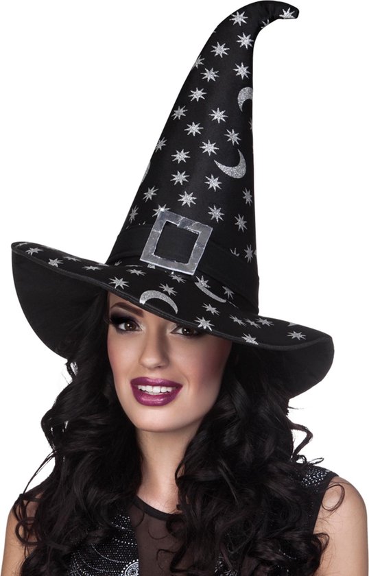 BOLAND BV - Zilverkleurige sterren heksenhoed voor vrouwen - Hoeden