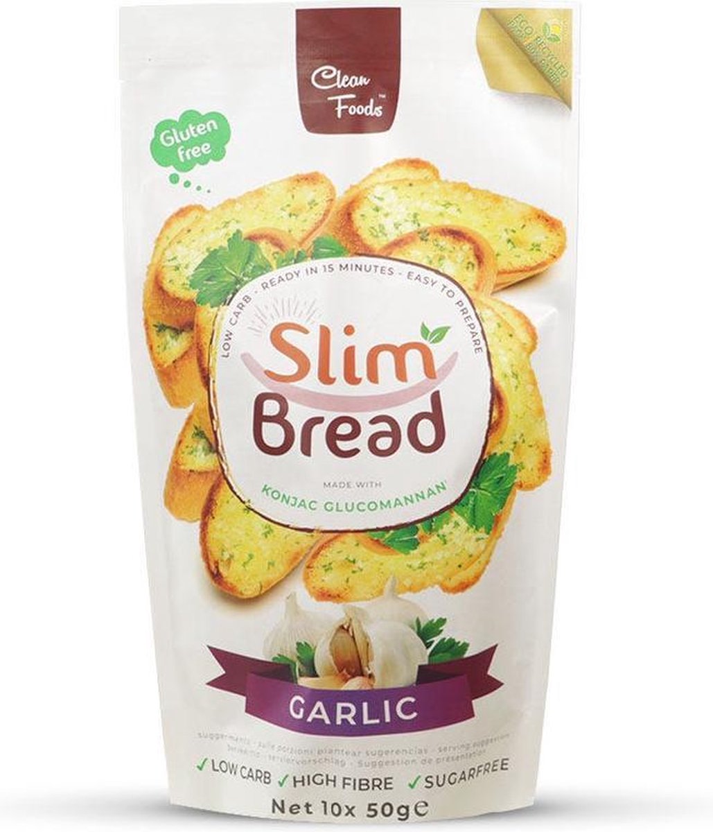 Goedkoopste 1x SlimBread Knoflook • 70 minder calorieën • Tarwebloemvrij • Glutenvrij • Suikervrij • Heerlijk van smaak • Voor elk dieet