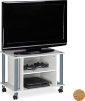 meuble TV relaxdays Meuble TV mobile - 4 roulettes - 2 compartiments - table de télévision blanc