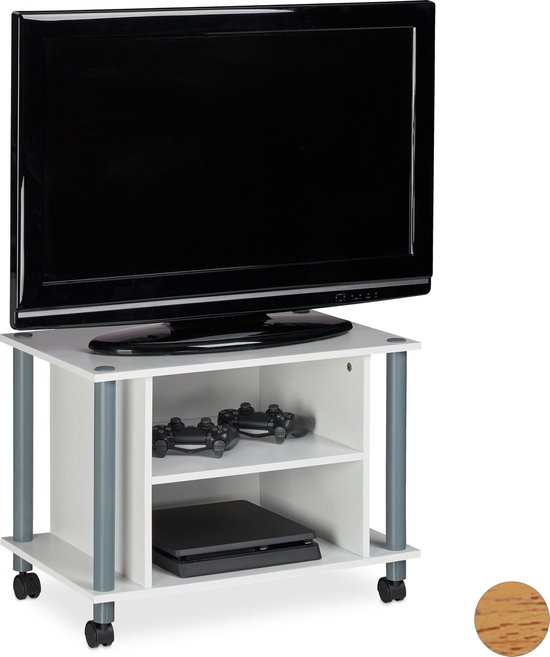 Relaxdays tv-kast tv meubel - 4 wielen - 2 vakken - televisietafel wit | bol.com