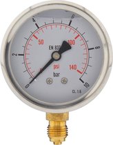 0..160 Bar Glycerine Manometer Onderaansluiting RVS/Messing 63 mm Klasse 1.6 - ML016063SVG