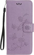 Shop4 - Samsung Galaxy S20 Hoesje - Wallet Case Bloemen Vlinder Paars
