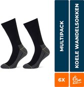 6-Pack Naadloze Wandelsokken - Zwart – Ademend & Koel – Unisex Sokken – Stapp Yellow Walker - 39-42