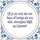 Tegel met spreuk |Spreuktegels | Wanddecoratie | Of je nu rent als een haas of kruipt als een slak, nieuwjaar blijft op 1 januari