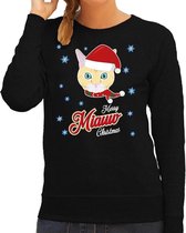 Foute Kersttrui / sweater - Merry Miauw Christmas - kat / poes - zwart voor dames - kerstkleding / kerst outfit L (40)