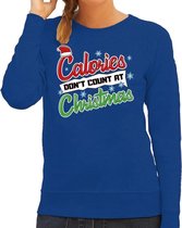 Foute Kersttrui / sweater - Calories dont count at Christmas - blauw voor dames - kerstkleding / kerst outfit XS (34)