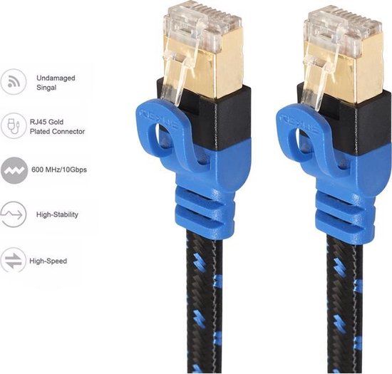 Supersnelle Cat7 RJ45 Netwerkkabel - LAN Ethernet Kabel - Wifi Netwerk Verlengkabel - Verlengsnoer - 5 Meter Lang - 10.000 Mbit/s - Blauw/Zwart - AA Commerce
